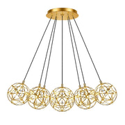 s.luce Atom Cluster LED Mehrfach-Pendellampe 7-flammig Gold 30cm, moderne Design-Clusterleuchte mit sieben Leuchtelementen