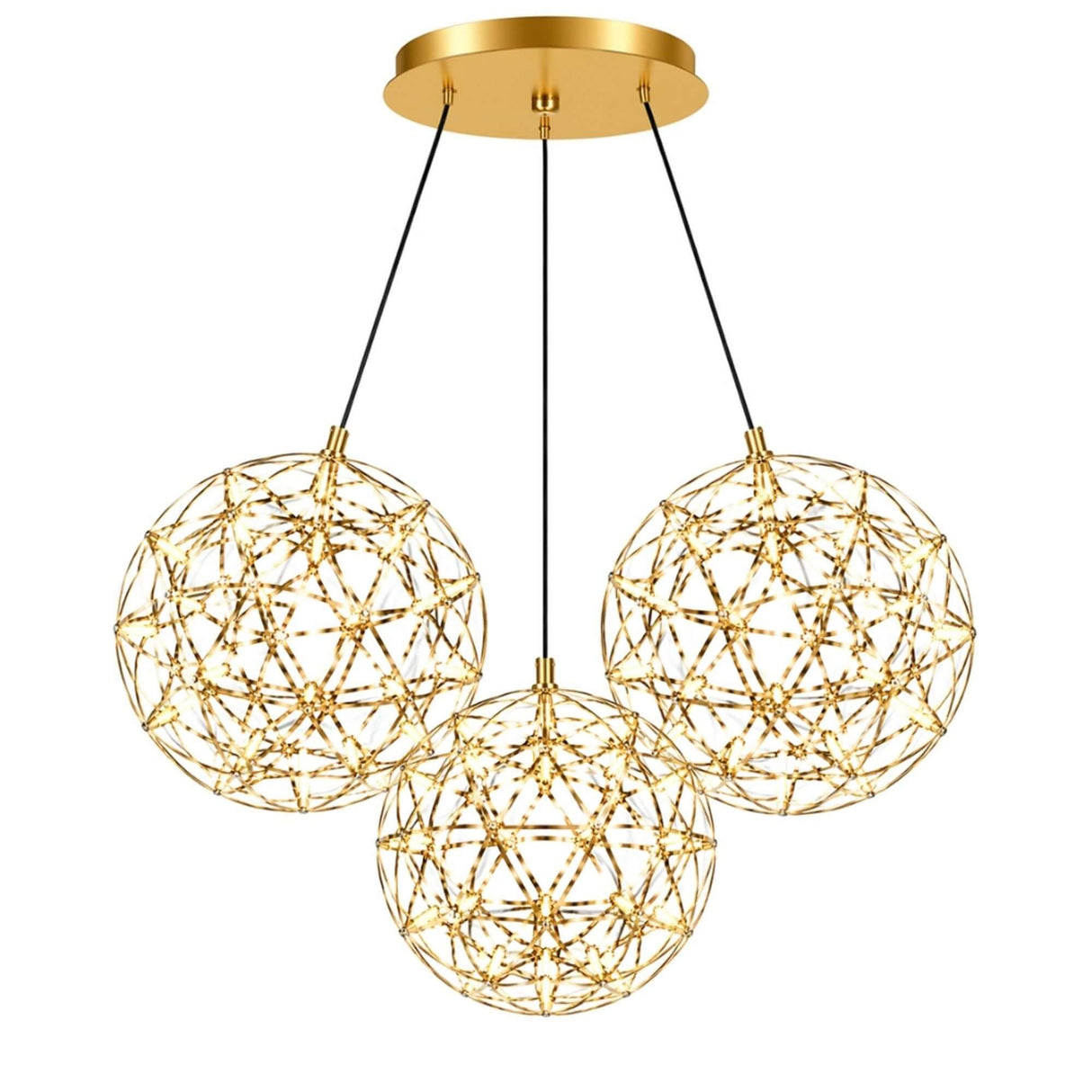 s.luce Atom Cluster LED Mehrfach-Pendelleuchte 3-flammig in elegantem, filigranem Design mit geometrischen Leuchten.