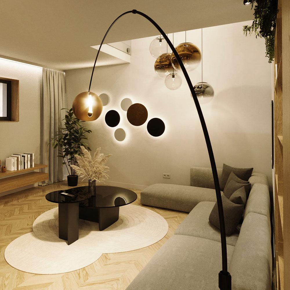 Lampada ad arco di design a sfera con piede in marmo moderno