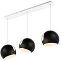 s.luce Ball Hängeleuchte 3-flammig mit Deckenschiene in modernem Design, schwarz mit weißen Lichtern.