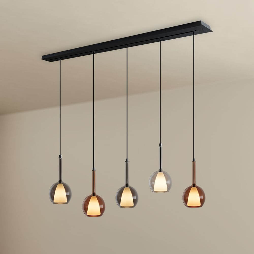 s.luce Candeeiro suspenso de mesa de jantar Belluna com 5 luzes e cobertura de 160 cm