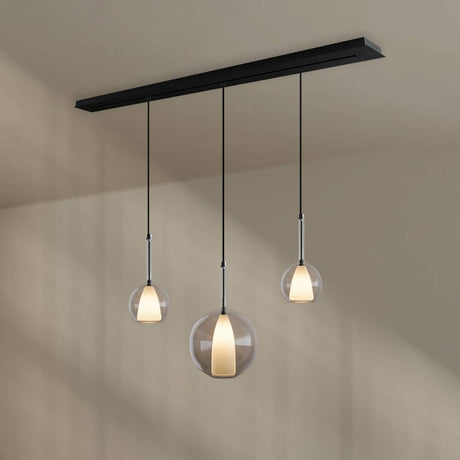 s.luce Belluna Esstischleuchte 3-flammig 160cm Baldachin mit eleganten Glaspendeln