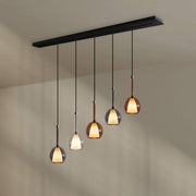 s.luce Belluna Esstisch-Hängelampe 5-flammig 160cm Baldachin mit eleganten Glaskörpern