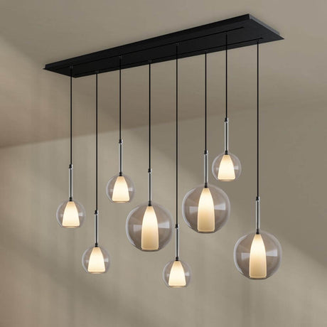 s.luce Belluna Esstisch-Pendelleuchte 8-flammig 160cm 2-reihig moderne Pendelleuchte mit mundgeblasenem Glas