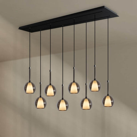 s.luce Belluna Esstisch-Pendelleuchte 8-flammig 160cm 2-reihig mit eleganten Pendeln in Glas.