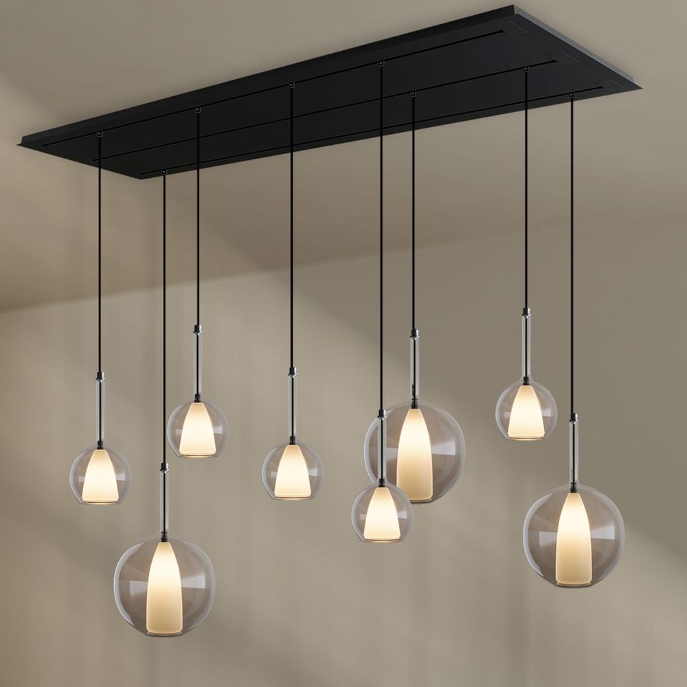 s.luce Candeeiro suspenso de mesa de jantar Belluna com 8 luzes e cobertura de 200 cm