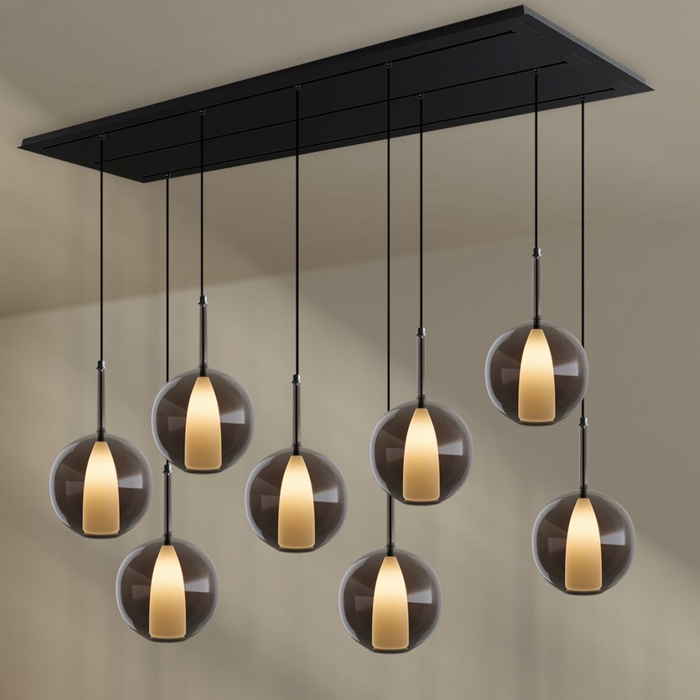 s.luce Candeeiro suspenso de mesa de jantar Belluna com 8 luzes e cobertura de 200 cm