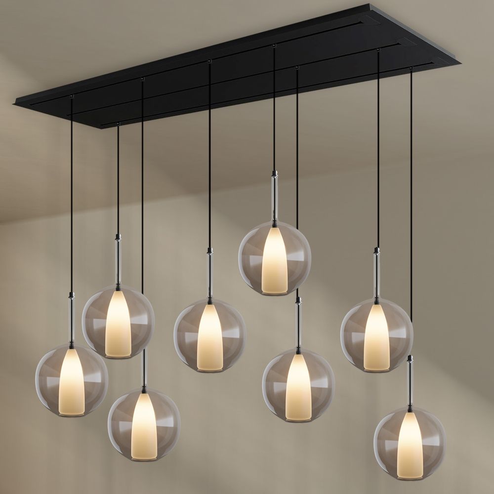 s.luce Candeeiro suspenso de mesa de jantar Belluna com 8 luzes e cobertura de 200 cm