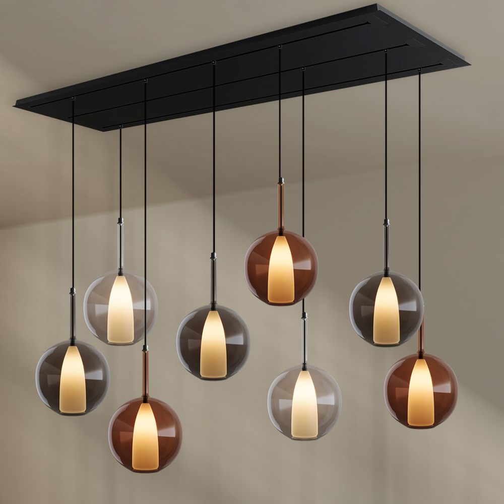 s.luce Candeeiro suspenso de mesa de jantar Belluna com 8 luzes e cobertura de 200 cm
