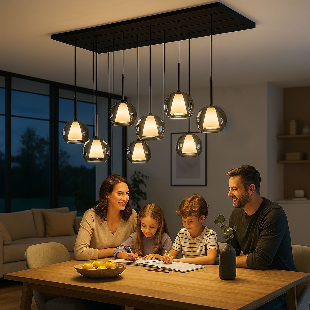 s.luce Candeeiro suspenso de mesa de jantar Belluna com 8 luzes e cobertura de 200 cm