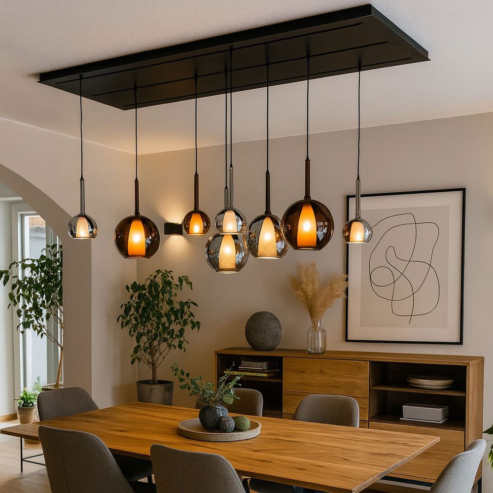 s.luce Candeeiro suspenso de mesa de jantar Belluna com 8 luzes e cobertura de 200 cm