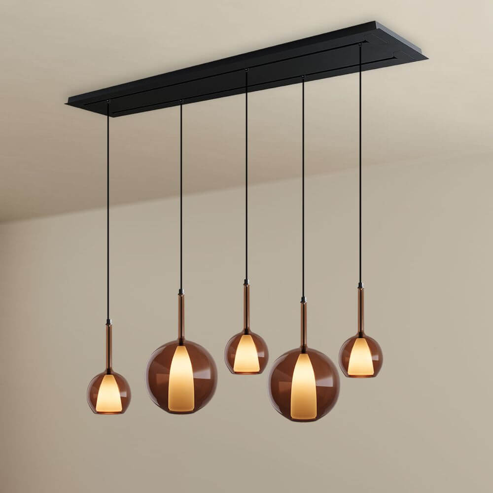 s.luce Candeeiro suspenso de mesa de jantar Belluna 5 luzes 160cm com 2 filas