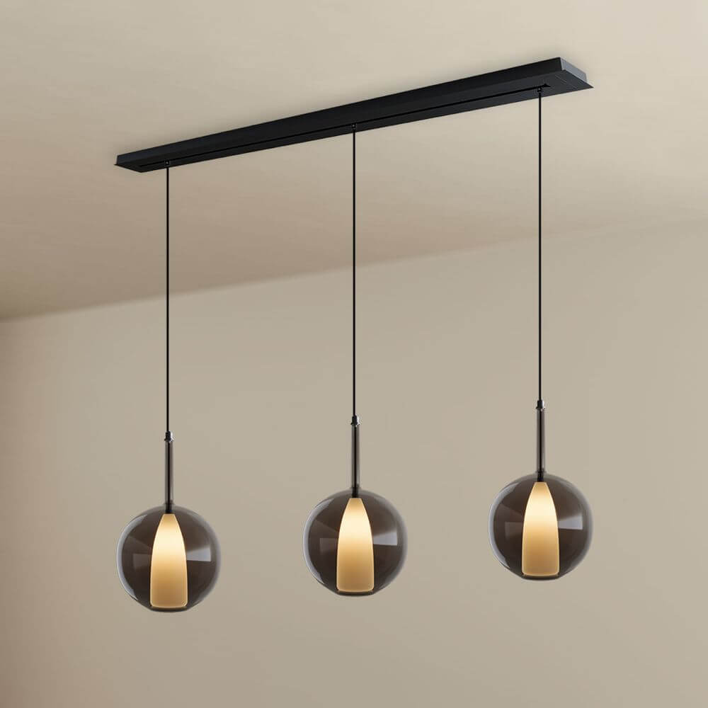 s.luce Candeeiro suspenso de mesa de jantar Belluna com 3 luzes e cobertura de 160 cm
