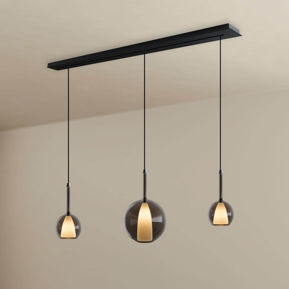 s.luce Candeeiro suspenso de mesa de jantar Belluna com 3 luzes e cobertura de 160 cm