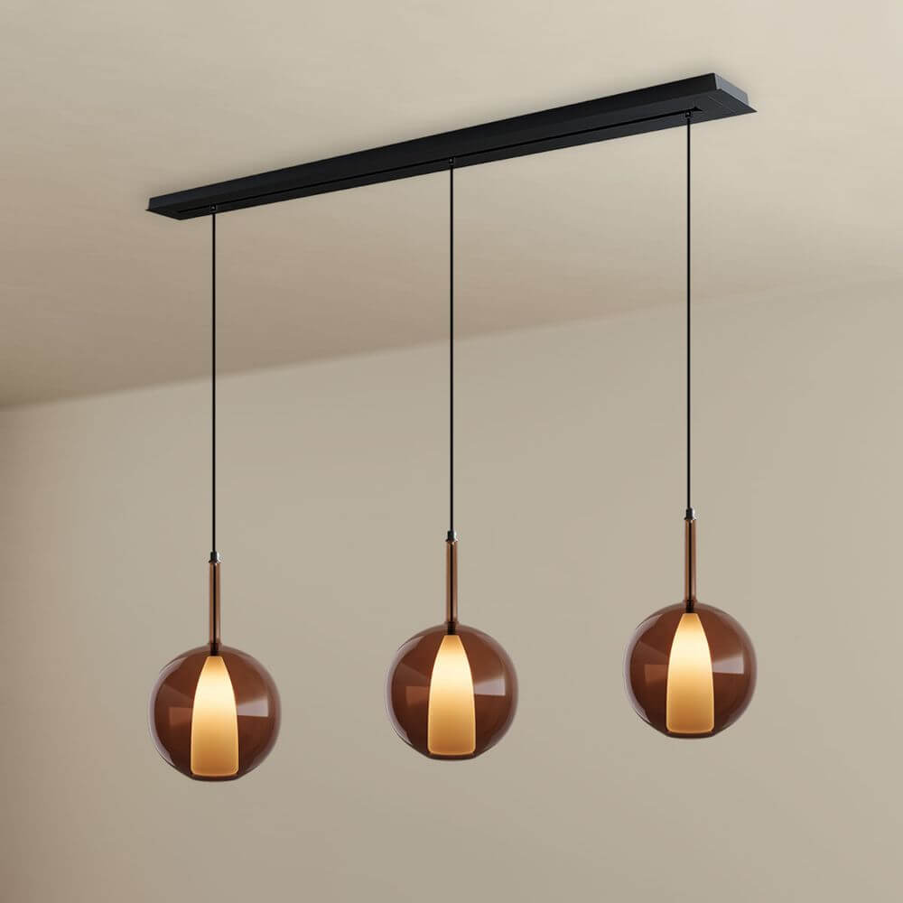 s.luce Candeeiro suspenso de mesa de jantar Belluna com 3 luzes e cobertura de 160 cm