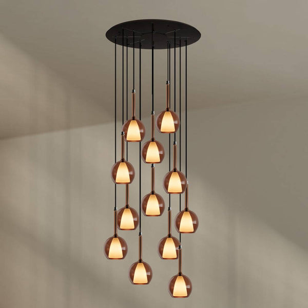 s.luce Belluna Galerielampe 12-flammig Ø 80cm Baldachin mit eleganten, mundgeblasenen Glaskörpern.