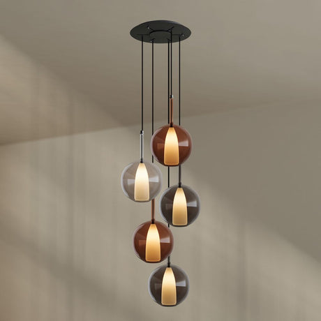 s.luce Belluna Galerieleuchte 5-flammig Ø 60cm Baldachin mit mundgeblasenem Glas und modernem Design.
