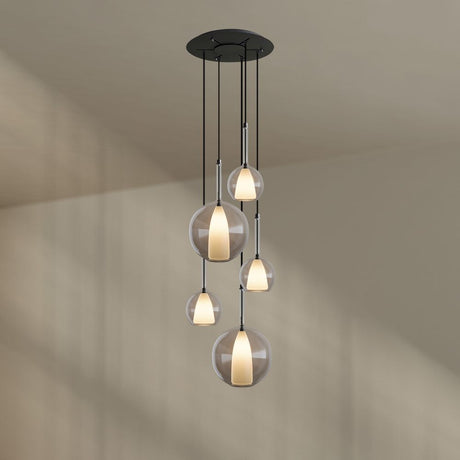 s.luce Belluna Galerieleuchte 5-flammig Ø 60cm Baldachin mit elegantem Glas-Design und modernem Lichtbild.