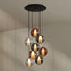 s.luce Belluna Galerieleuchte 8-flammig Ø 80cm Baldachin in modernem Design mit Glaskörpern in klar, Cognac und Rauchgrau.