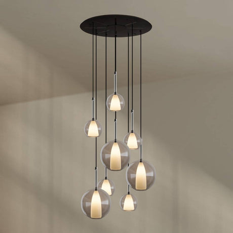 s.luce Belluna Galerieleuchte 8-flammig Ø 80cm Baldachin mit elegantem Design und mundgeblasenen Glaskörpern.