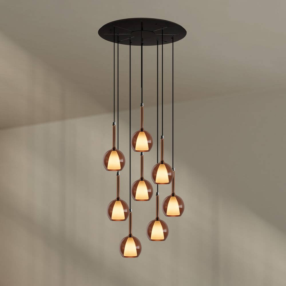 s.luce Belluna Galerieleuchte 8-flammig Ø 80cm Baldachin in eleganter Hängelampe mit acht Glaskörpern.