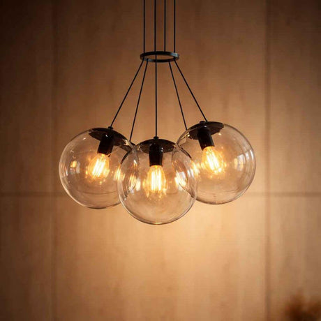 s.luce Cluster Glaskugel Galerielampe Hängeleuchte 3-flammig in stilvollem Design mit drei Leuchtkugeln.