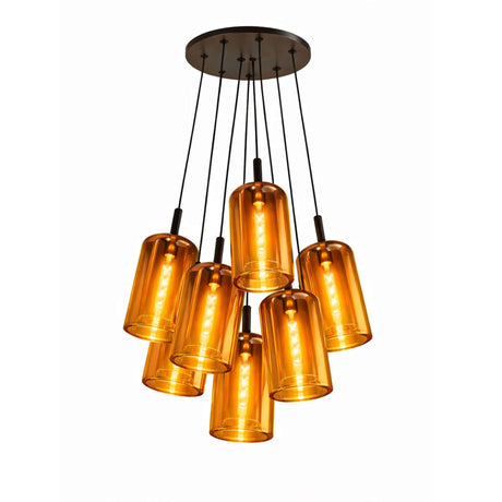 s.luce Cruet Cluster Glas-Pendelleuchte 7-flammig 7x17cm mit sieben stilvollen, goldenen Glasleuchten.