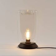 s.luce Cruet E27 Design Tischleuchte Glas mit Schalter, klar, hoch, moderne Tischlampe mit schwarzer Basis