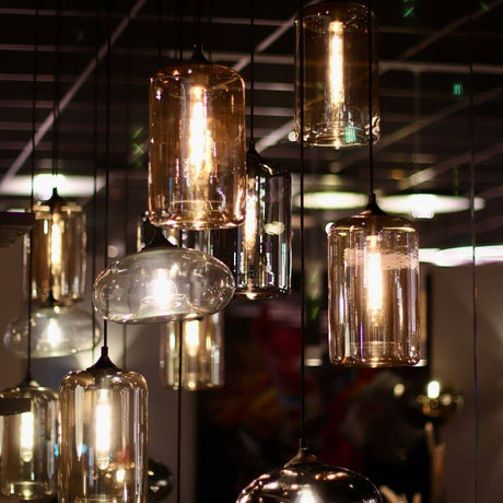 s.luce Cruet Galerie-Pendelleuchte Glas extra lang 5m in verschiedenen Glasformen und Farben.