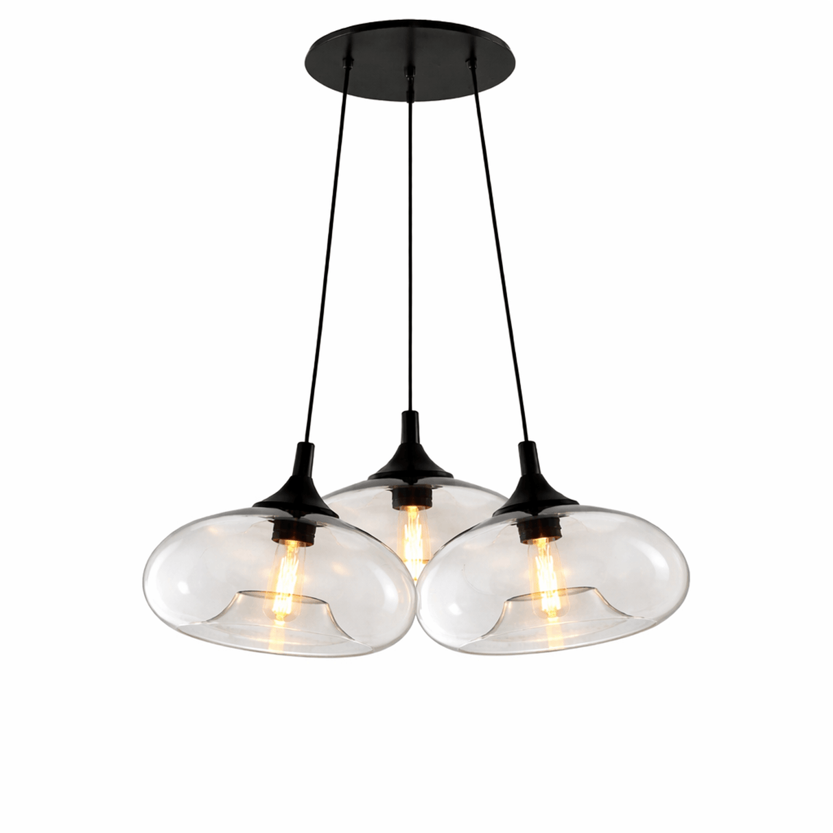 s.luce Cruet Cluster Glas-Pendelleuchte 3-flammig 3x28cm mit drei Glasleuchten in modernem Design.