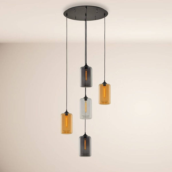 s.luce Cruet Mehrfach-Pendelleuchte Glas 3 oder 5-flammig mit bunten Glaselementen.