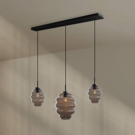 s.luce Echos Esstischlampe 3-flammig 120cm Ø 18/25cm mit mundgeblasenem Glas in zwei Größen.