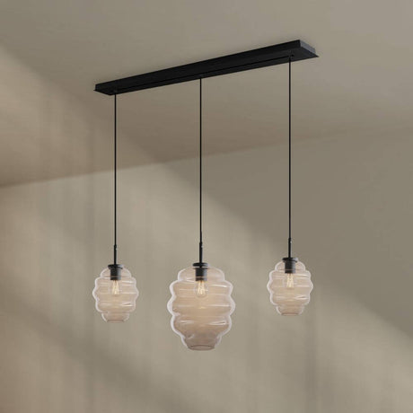 s.luce Echos Esstischlampe 3-flammig 120cm Ø 18/25cm mit modernen Glaslampenschirmen.