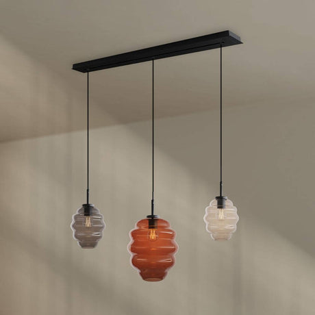 s.luce Echos Esstischlampe 3-flammig 120cm Ø 18/25cm mit bunten Glaslampen in modernem Design