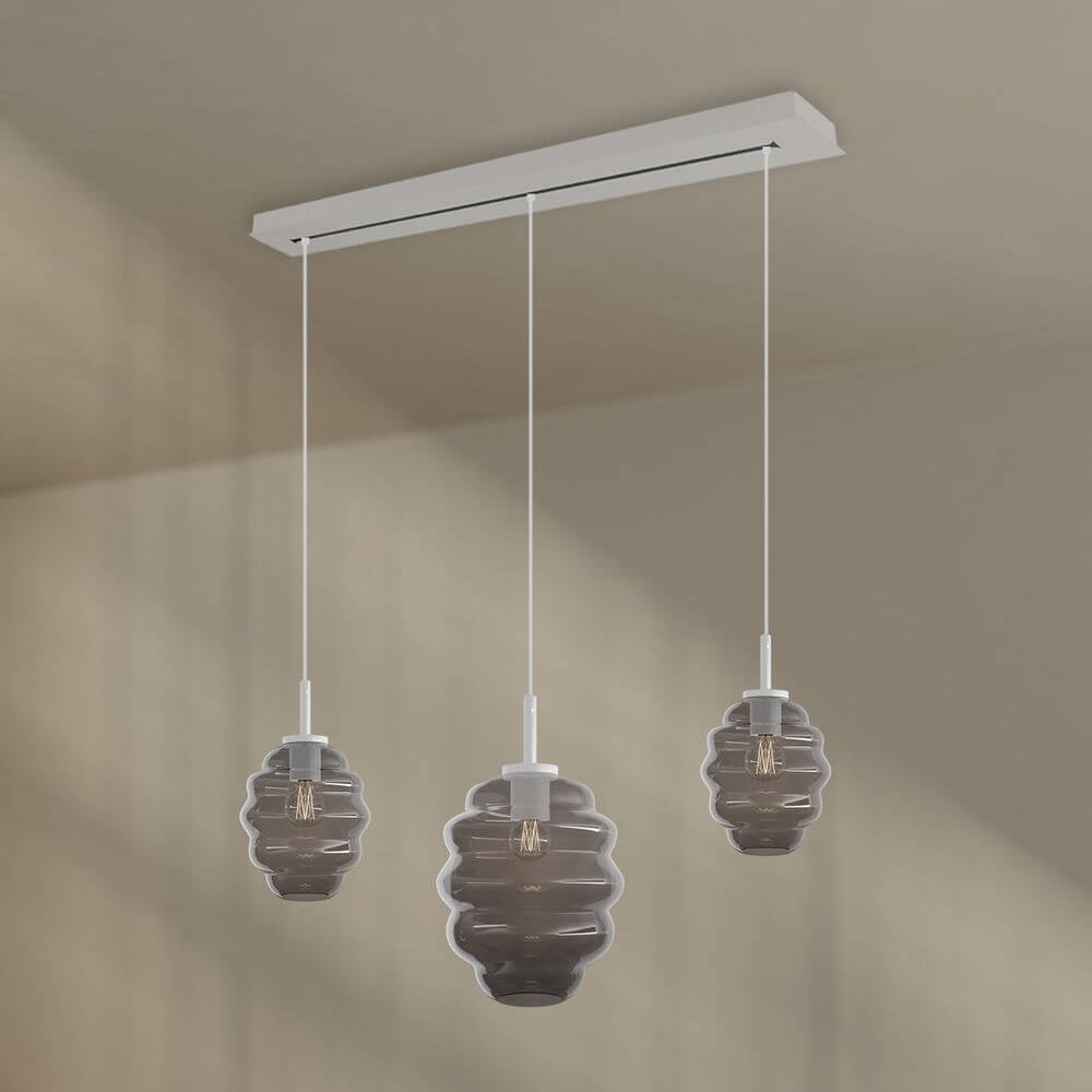s.luce Echos Esstischlampe 3-flammig 120cm Ø 18/25cm mit modernen Glaskörpern in verschiedenen Größen.