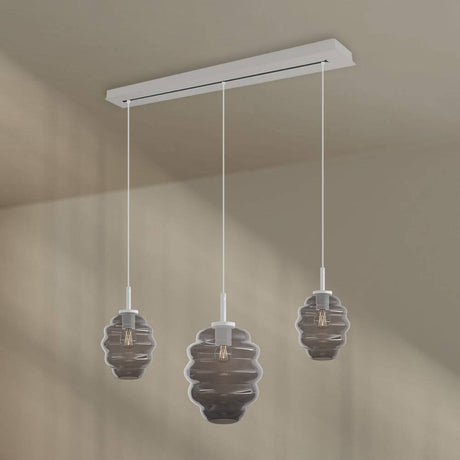 s.luce Echos Esstischlampe 3-flammig 120cm Ø 18/25cm mit modernen Glaskörpern in verschiedenen Größen.