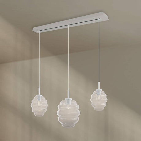 s.luce Echos Esstischlampe 3-flammig 120cm Ø 18/25cm mit mundgeblasenen Glaskörpern in zwei Größen.