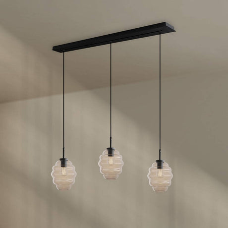 s.luce Echos Esstisch-Hängelampe 3-flammig 120cm Ø 18cm mit mundgeblasenen Glaskörpern in hochwertigem Design.