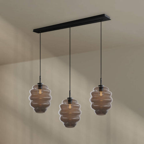 s.luce Echos 3-light dining room pendant light 120cm Ø 25cm with elegant glass bodies