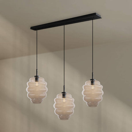 s.luce Echos 3-light dining room pendant light 120cm Ø 25cm with glass lampshades