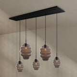 s.luce Echos Esstischlampe 5-flammig mit mundgeblasenen Glaskörpern in modernem Design.
