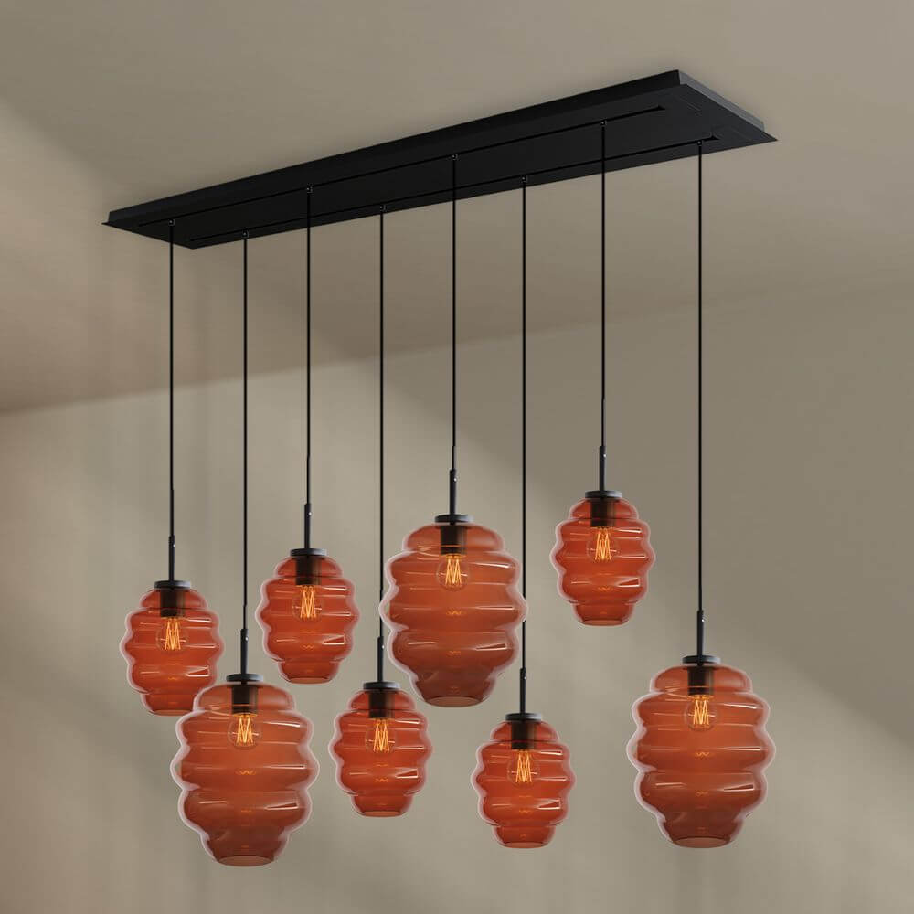 s.luce Echos Esstischleuchte 8-flammig 160cm 2-reihig Ø 18/25cm in eleganter Raumbeleuchtung