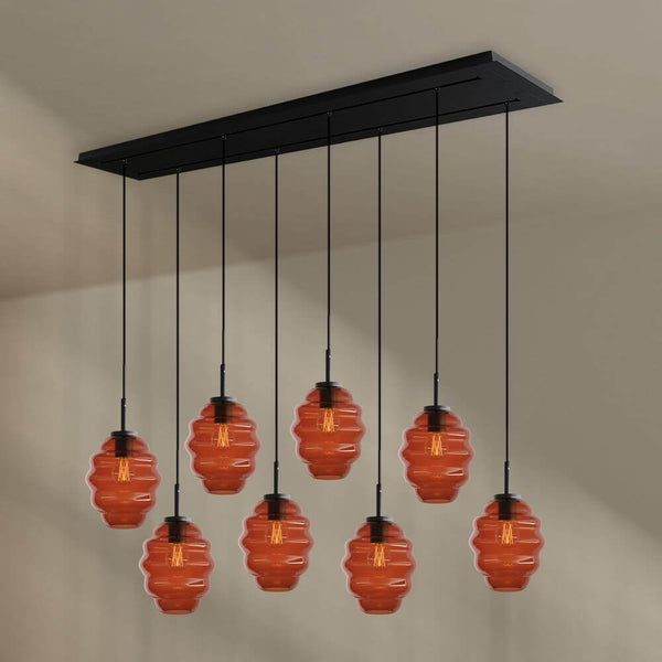 s.luce Echos 8-light dining table lamp 160cm 2-row Ø 18cm with brown glass bodies