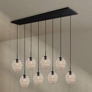s.luce Echos 8-light dining table lamp 160cm 2-row Ø 18cm with stylish glass bodies.