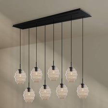 s.luce Echos 8-light dining table lamp 160cm 2-row Ø 18cm with stylish glass bodies.