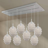 s.luce Echos Esstischleuchte 8-flammig, moderne Pendelleuchte mit mundgeblasenen Glaskörpern und eleganter Wellenform.