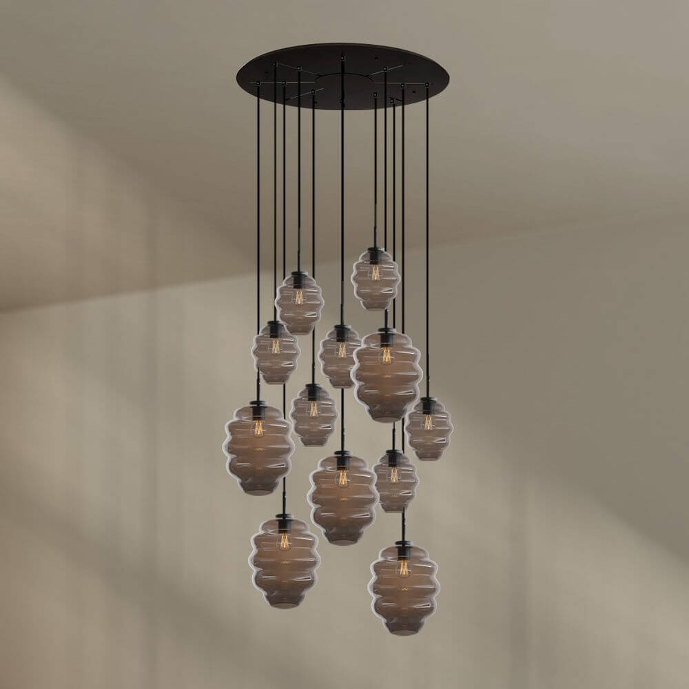 s.luce Echos Galerieleuchte 12-flammig Ø 80cm Baldachin Ø 18/25cm mit eleganten Glaskörpern in verschiedenen Farben.