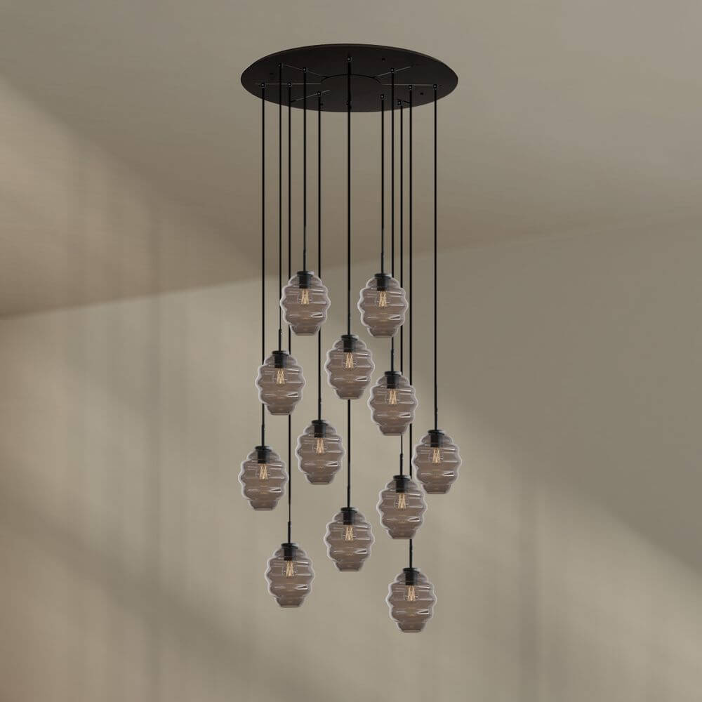 s.luce Echos Galerieleuchte 12-flammig mit mundgeblasenen Glaskörpern in elegantem Design, Ø 80cm.