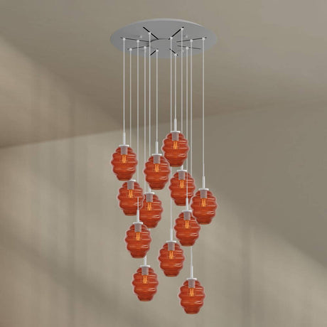 s.luce Echos gallerilampe med 12 lys, Ø 80 cm baldakin Ø 18 cm i oransjefarget design