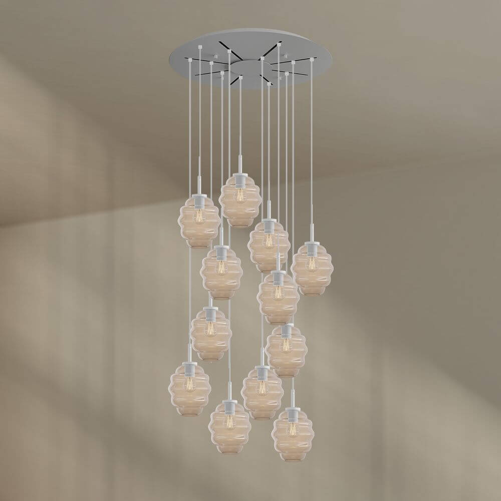 s.luce Echos Pendelleuchte mit 12-glänzenden Glaskörpern, elegantes Design, Ø 80cm, stilvoller Baldachin Ø 18cm